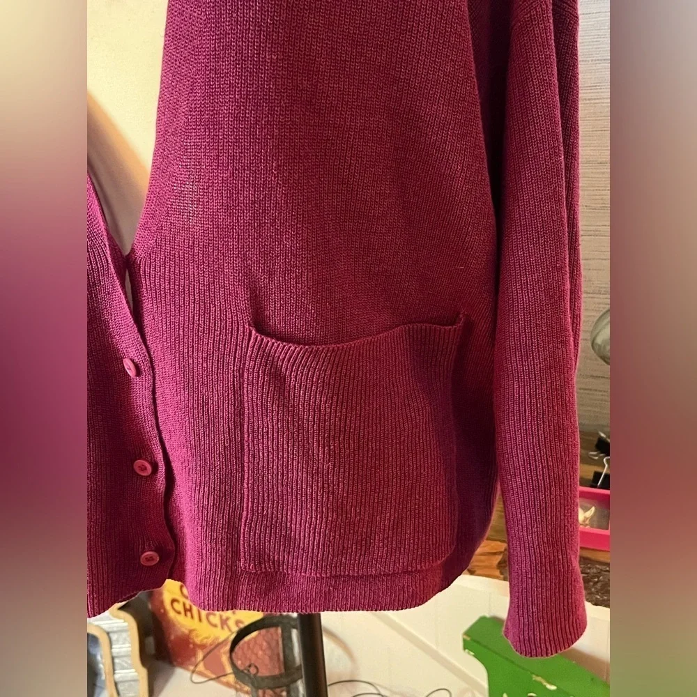 Eileen Fisher Raspberry V-Neck Organic Linen/Organic Cotton Cardigan Womens Sz S - Picture 3 of 9